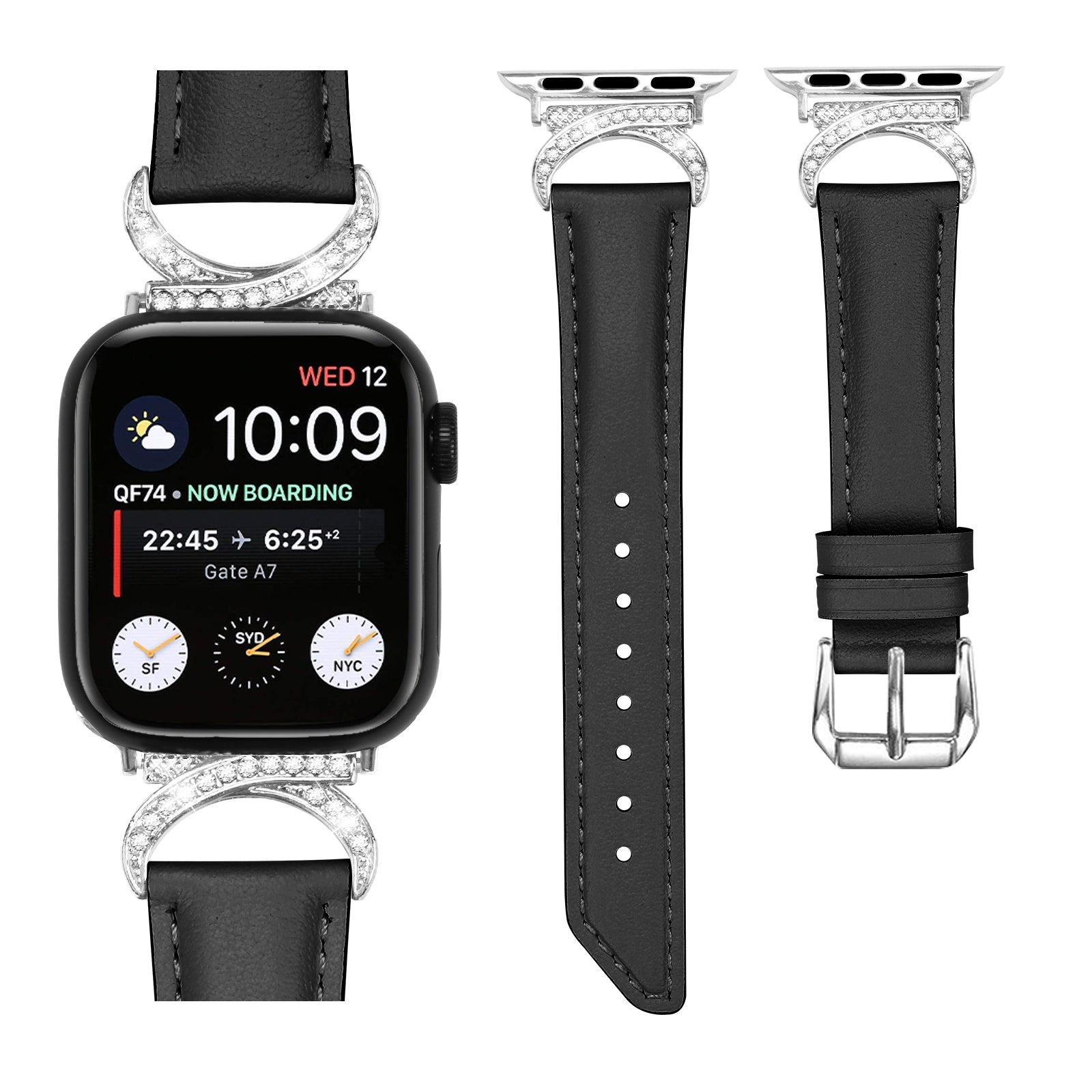 Genuine Cowhide Leather Watch Band for Apple Watch Series 9 8 7 41mm 6 5 4 SE (2022) SE (2023) SE 40mm 3 2 1 38mm Rhinestone Decor Strap Bracelet Strap with Silver Buckle Genuine Cowhide Leather Watch Band for Apple Watch Series 9 8 7 41mm 6 5 4 SE (2022) SE (2023) SE 40mm 3 2 1 38mm Rhinestone Decor Strap Bracelet Strap with Silver Buckle